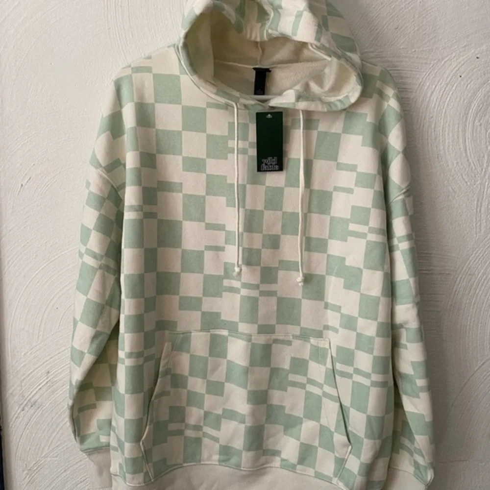 Wild Fable Sweatshirt Women’s Size S Green Checker Hoodie Pull Over Sized - Picture 1 of 11